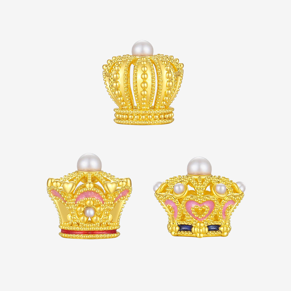 24K Gold Pearl Sweet Princess Crown Charm Set