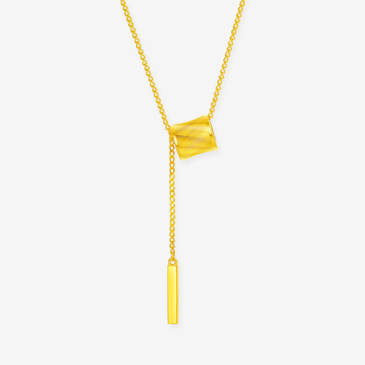 24K Gold Textured Barrel Y Necklace