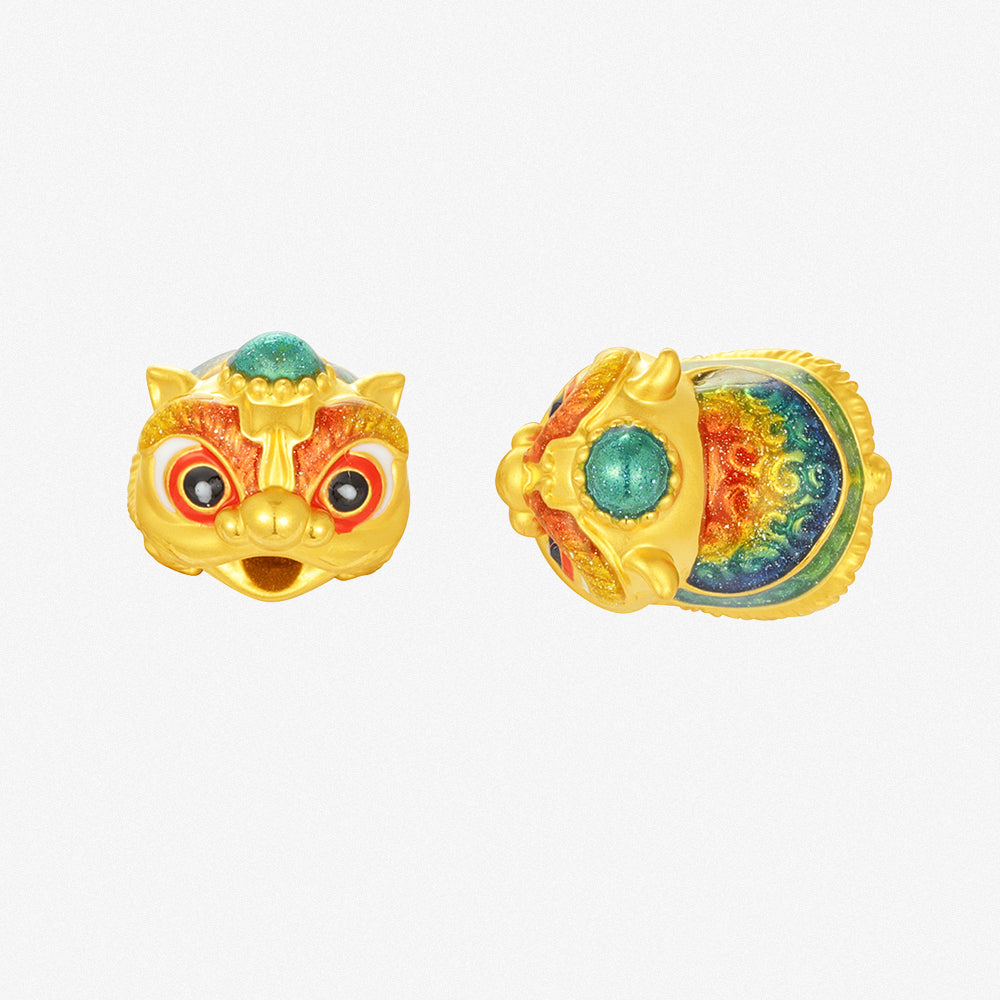 Wonderful Equation Series 24K Gold Enamel Lucky Colorful Lion Dance Charm Set