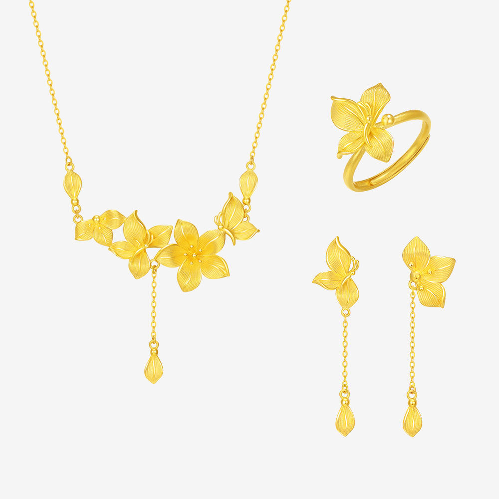 Happy Flower Wedding Series 24K Gold Flower Butterfly Jewelry Set