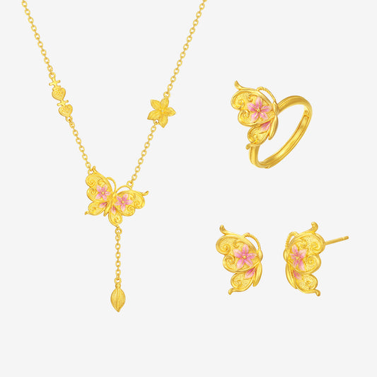 Happy Flower Wedding Series 24K Golden Butterfly Dancing Jewelry Set