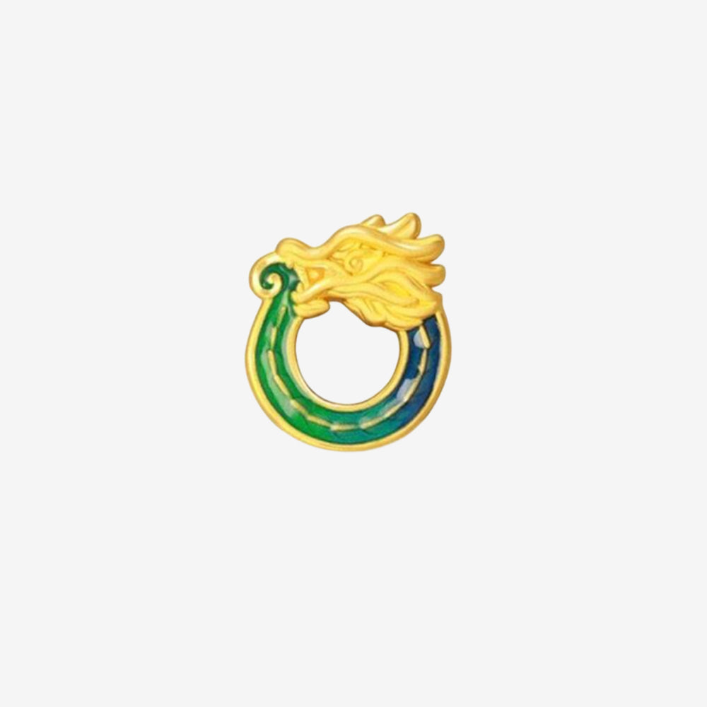 24K Gold Luminous Enamel Flying Dragon Buckle Charm