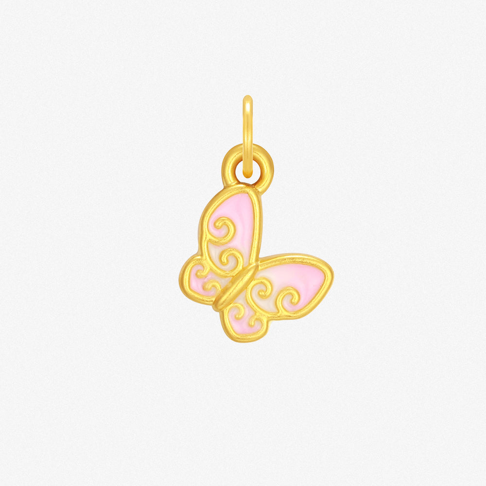 Wonderful Equation Series 24K Gold Dreamy Pink Butterfly Dangle Charm