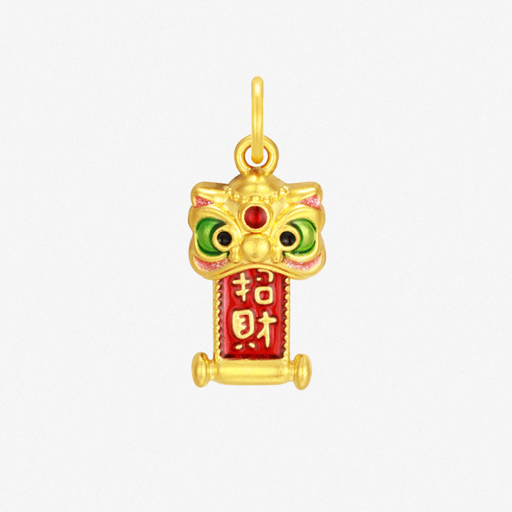 Wonderful Equation Series 24K Gold Enamel Colorful Lion Dance Coin Dangle Charm Set