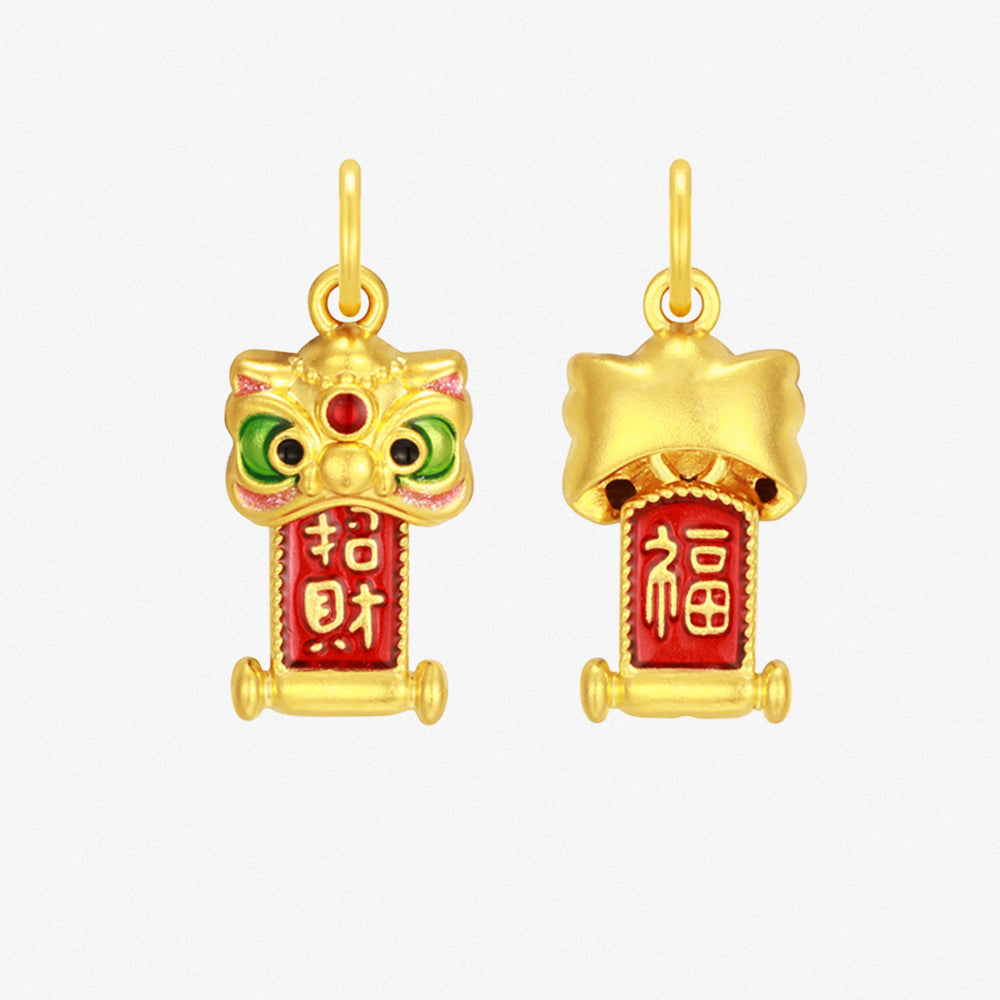 Wonderful Equation Series 24K Gold Enamel Colorful Lion Dance Coin Dangle Charm Set