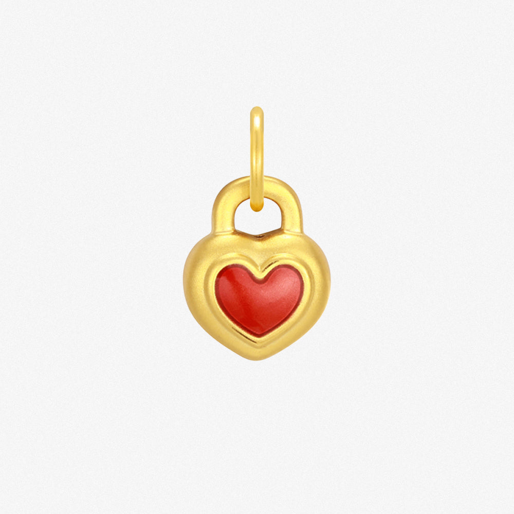 Wonderful Equation Series 24K Gold Red Heart Lock Dangle Charm