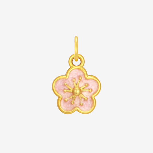 24K Gold Pink Peach Blossom Dangle Charm