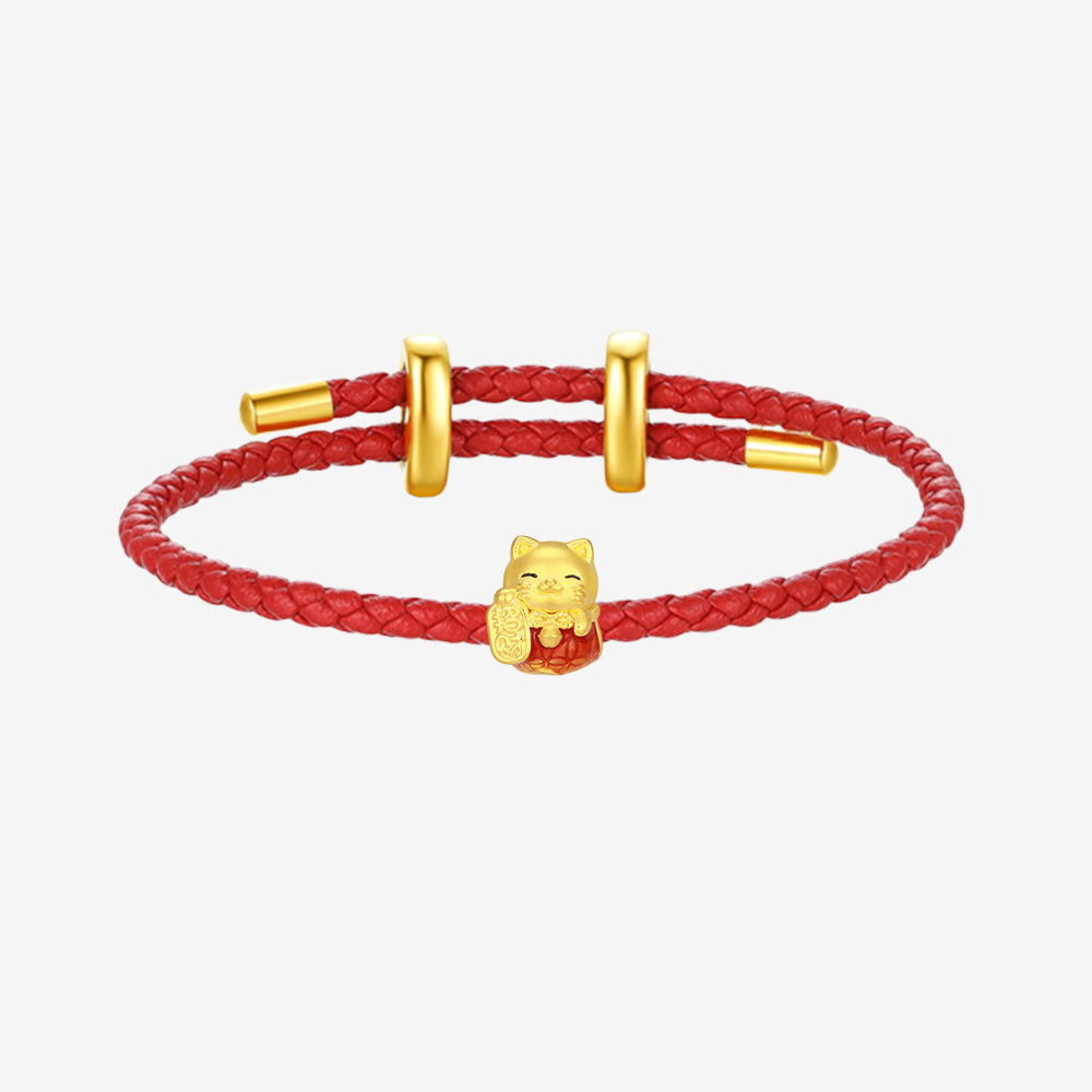 Wonderful Equation Series 24K Gold Enamel Lucky Cat Charm