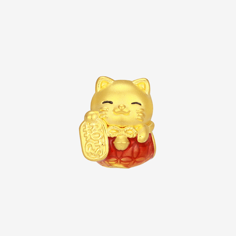 Wonderful Equation Series 24K Gold Enamel Lucky Cat Charm