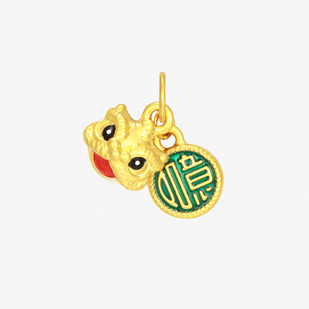 Wonderful Equation Series 24K Gold Enamel Ruyi Lion Dance Pendant