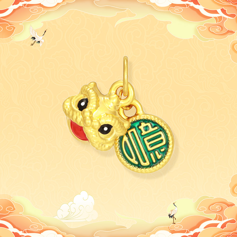 Wonderful Equation Series 24K Gold Enamel Ruyi Lion Dance Pendant