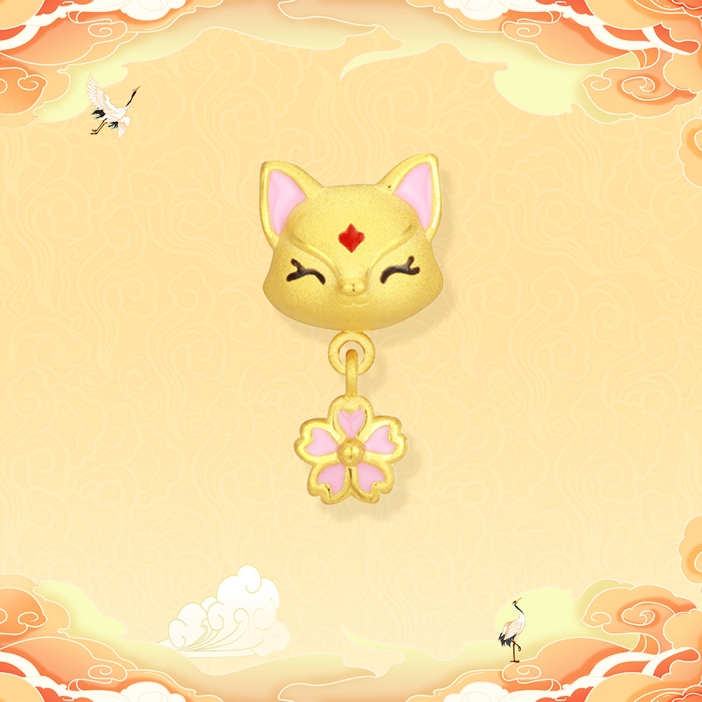 Wonderful Equation Series 24K Gold Peach Blossom Fox Fairy charm