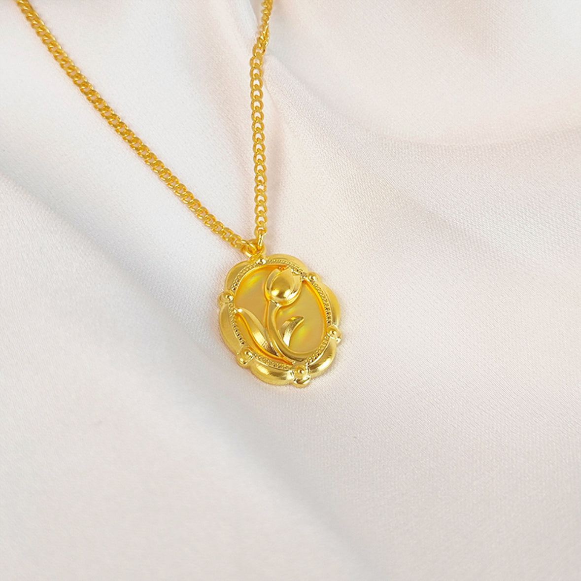 Monet Garden Series 24K Gold Colorful Tulip Oval Necklace