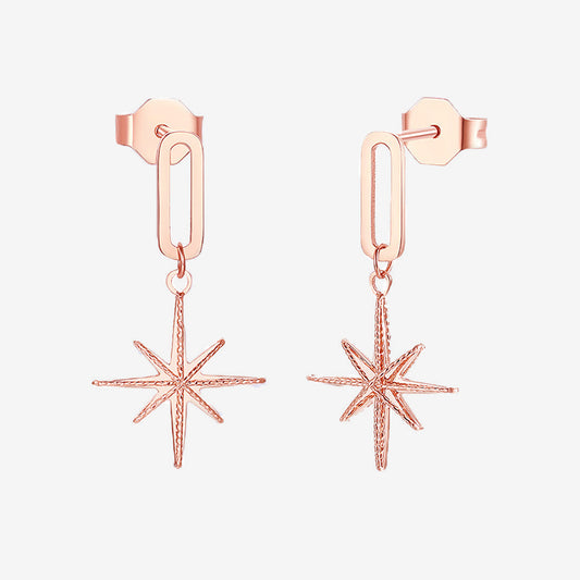 18K Rose Gold Star Drop Earring