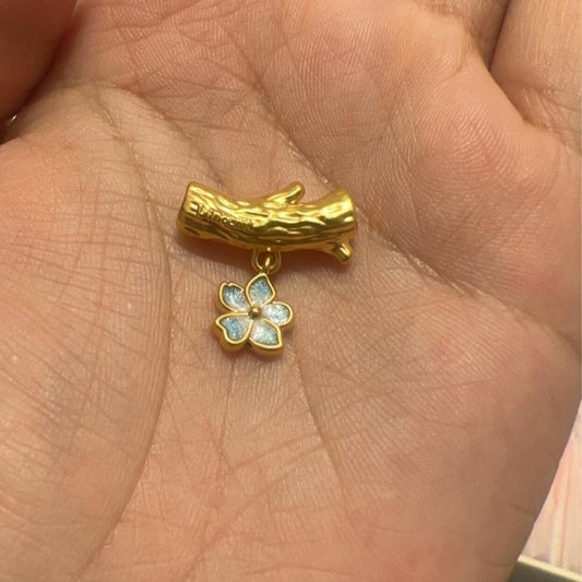 Au999 Pure Gold 24K Flowers Blue Charms