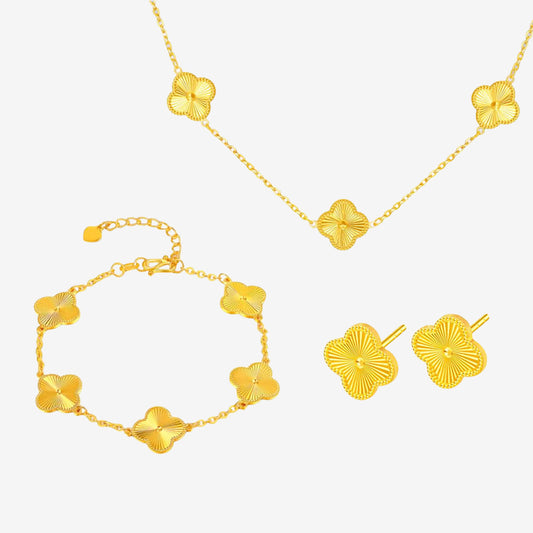 24K Gold Lucky Four-leaf Clover Jewelry Set