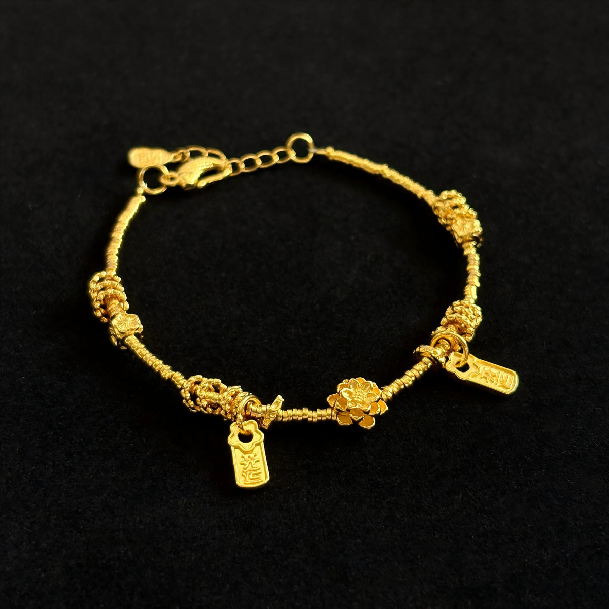 Gold Plated Silver Good Luck Lotus Flower Bracelet