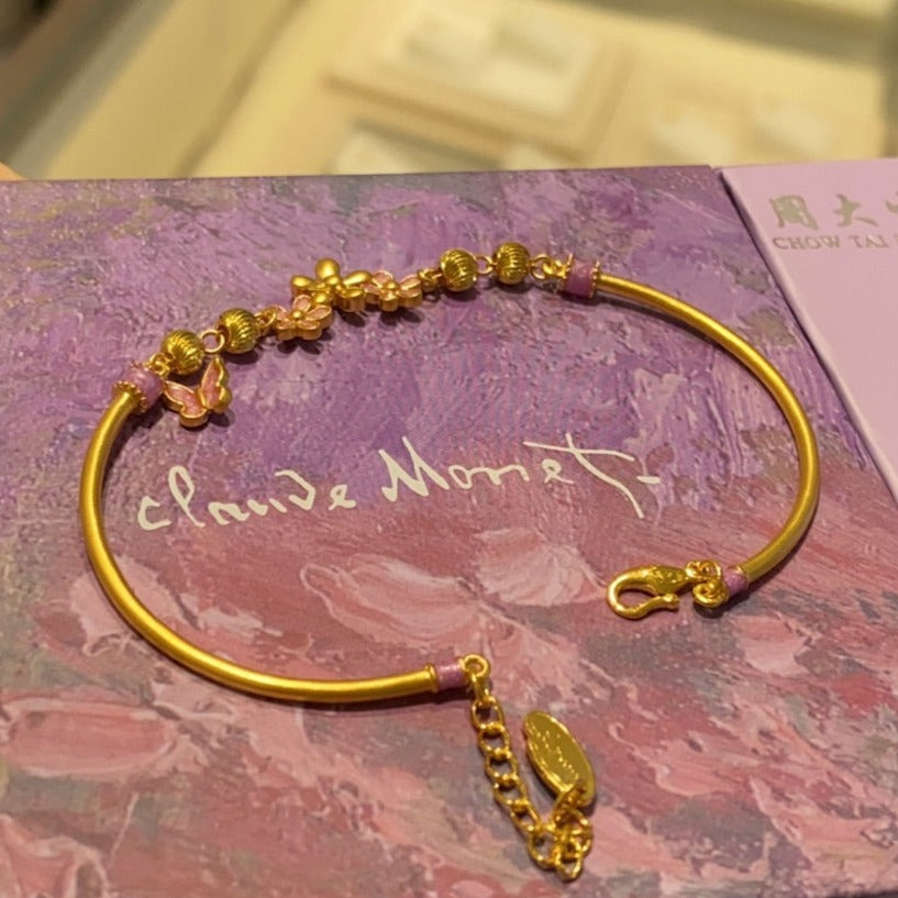 Monet Garden Series 24K Gold Purple Half Bangle Half Bracelet