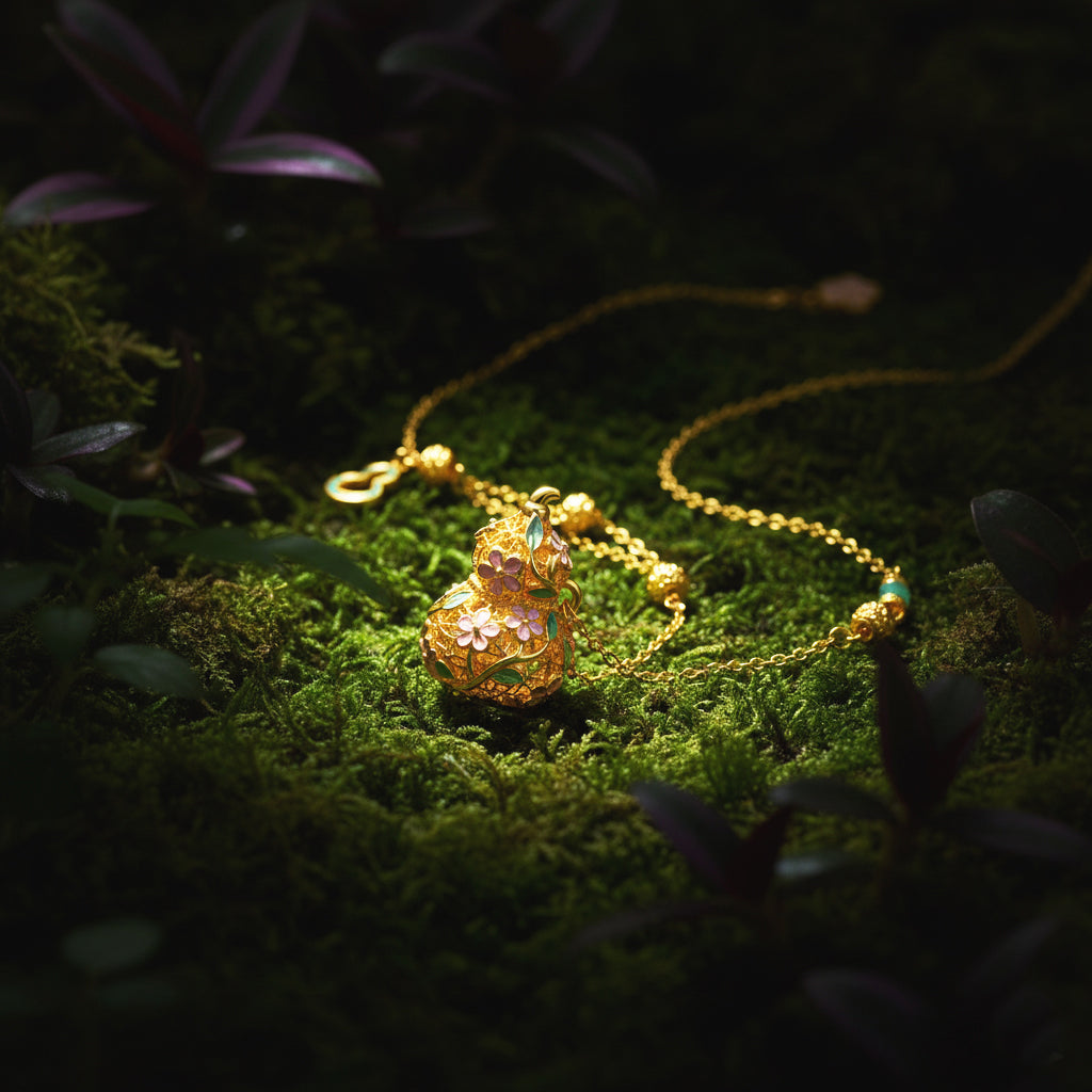 S925 Silver Enamel Hollow Filigree Gourd Necklace