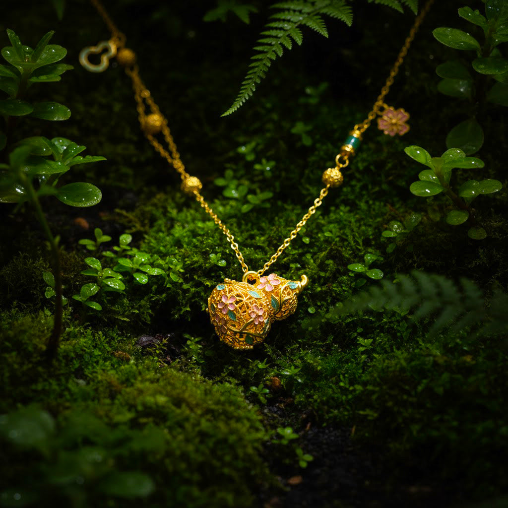 S925 Silver Enamel Hollow Filigree Gourd Necklace