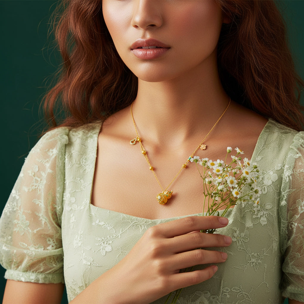 S925 Silver Enamel Hollow Filigree Gourd Necklace