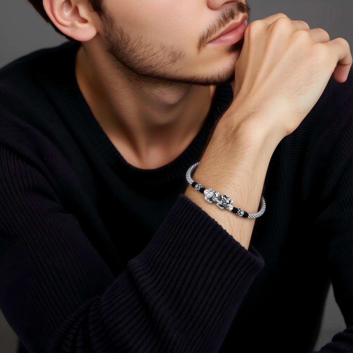 Silver Lotus Piyao Pixiu Men Bracelet