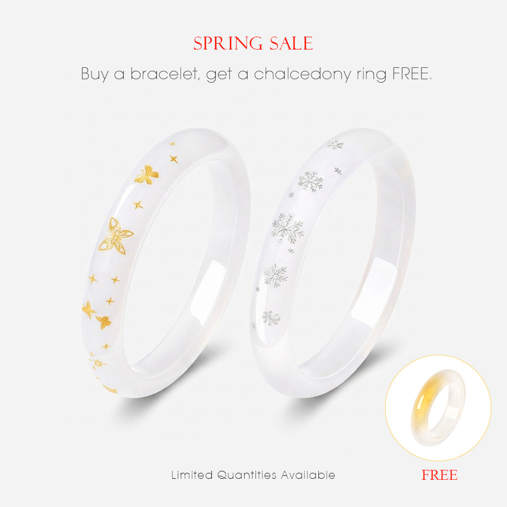Butterfly Snowflake White Moonlight Chalcedony Bangle
