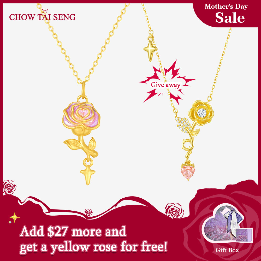Monet Garden Series 24K Gold Purple Rose Romantic Necklace Pendant