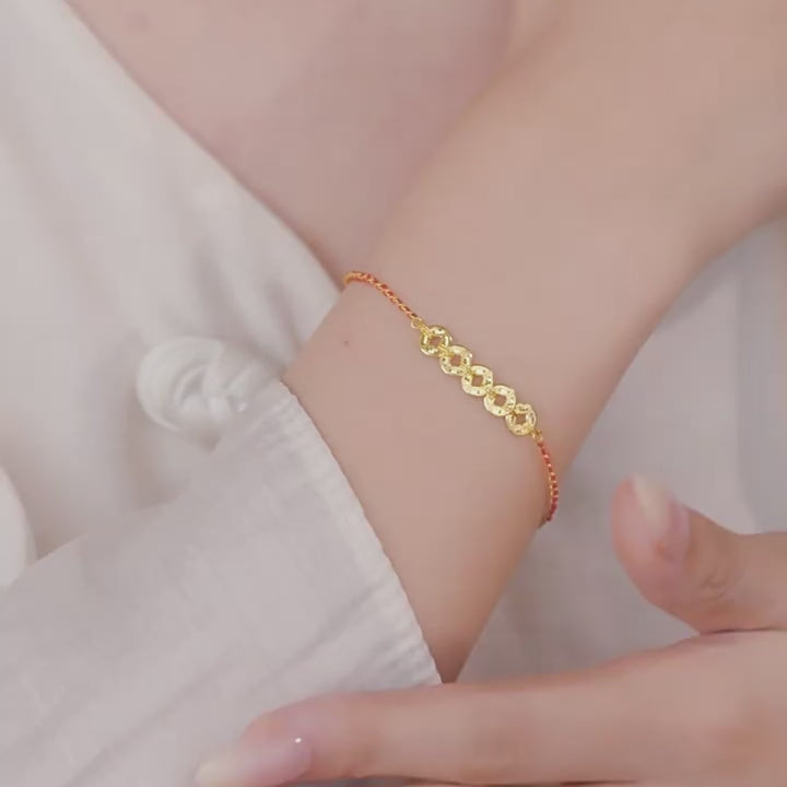 18K Gold Shining Five Emperors Coins Calabash Gourd String