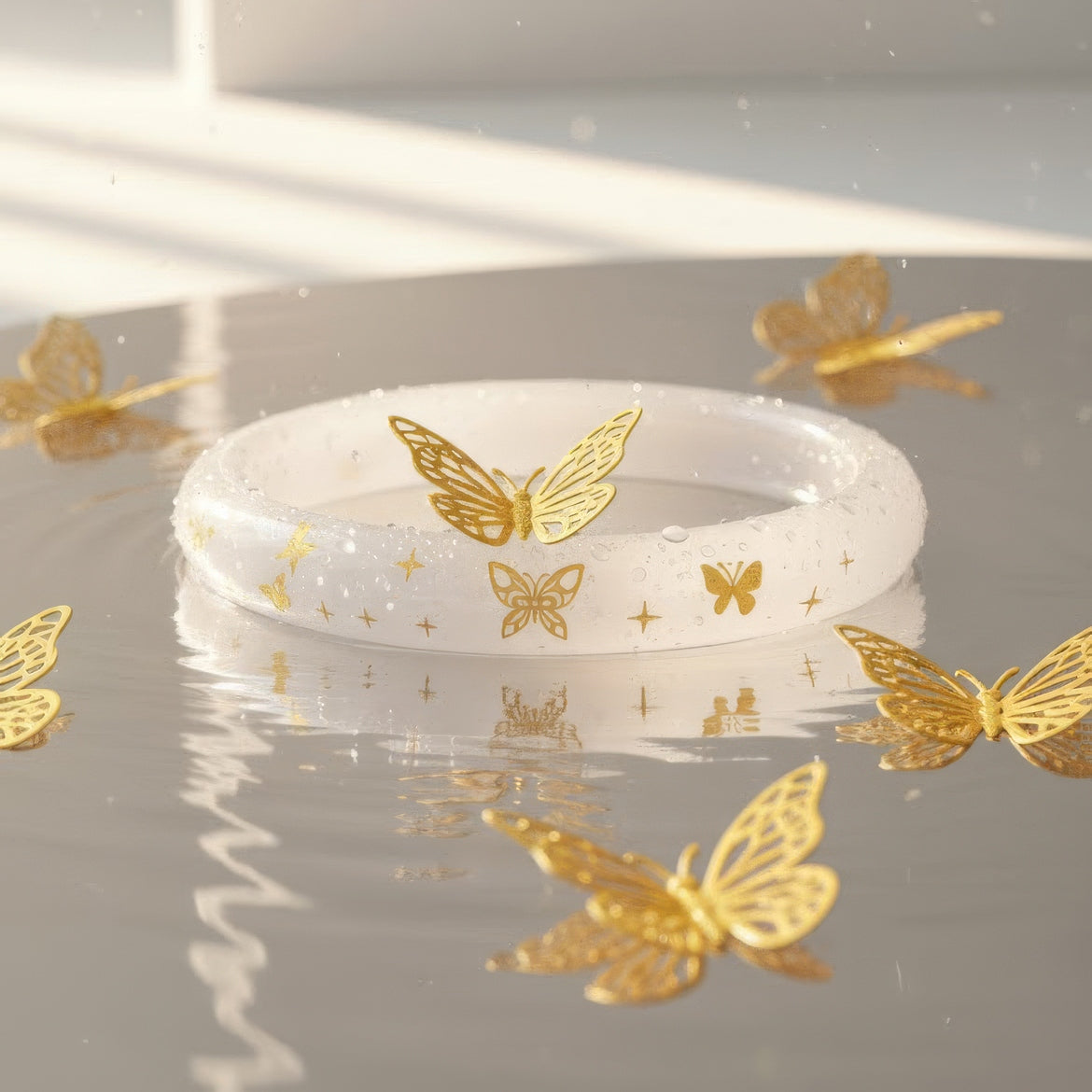 Butterfly Snowflake White Moonlight Chalcedony Bangle