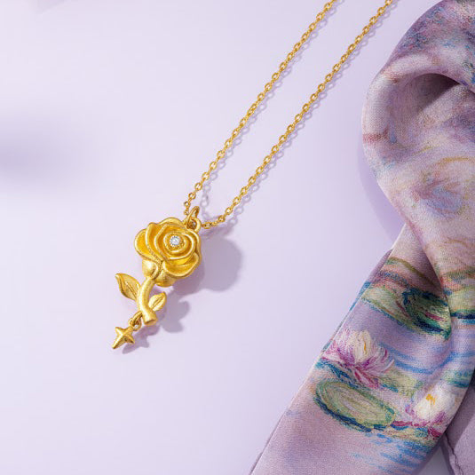 [Pre-sale] Monet Garden Series 18K Gold Diamond Star Rose Pendant