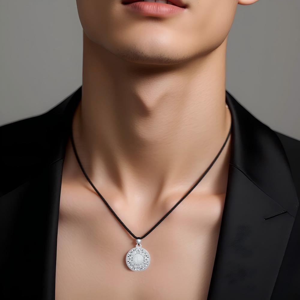Silver Blessing Eight Treasure Compass Necklace